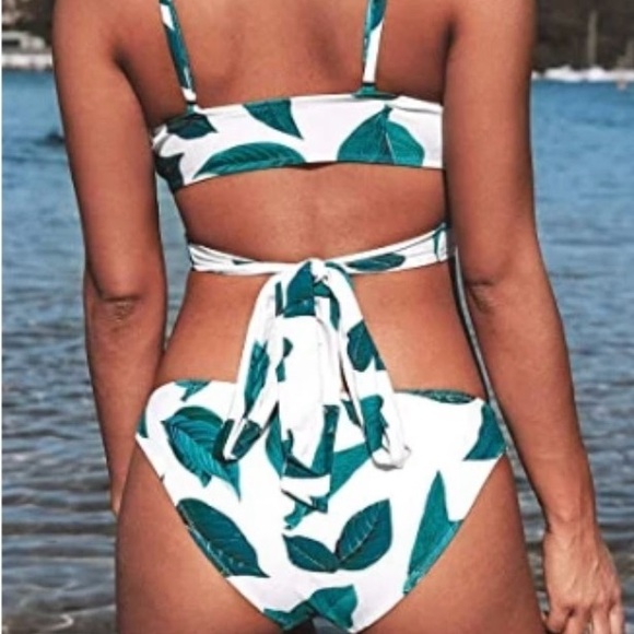 Cupshe Leaves Wrap Two Piece Swimsuit Green Size S - Picture 8 of 14
